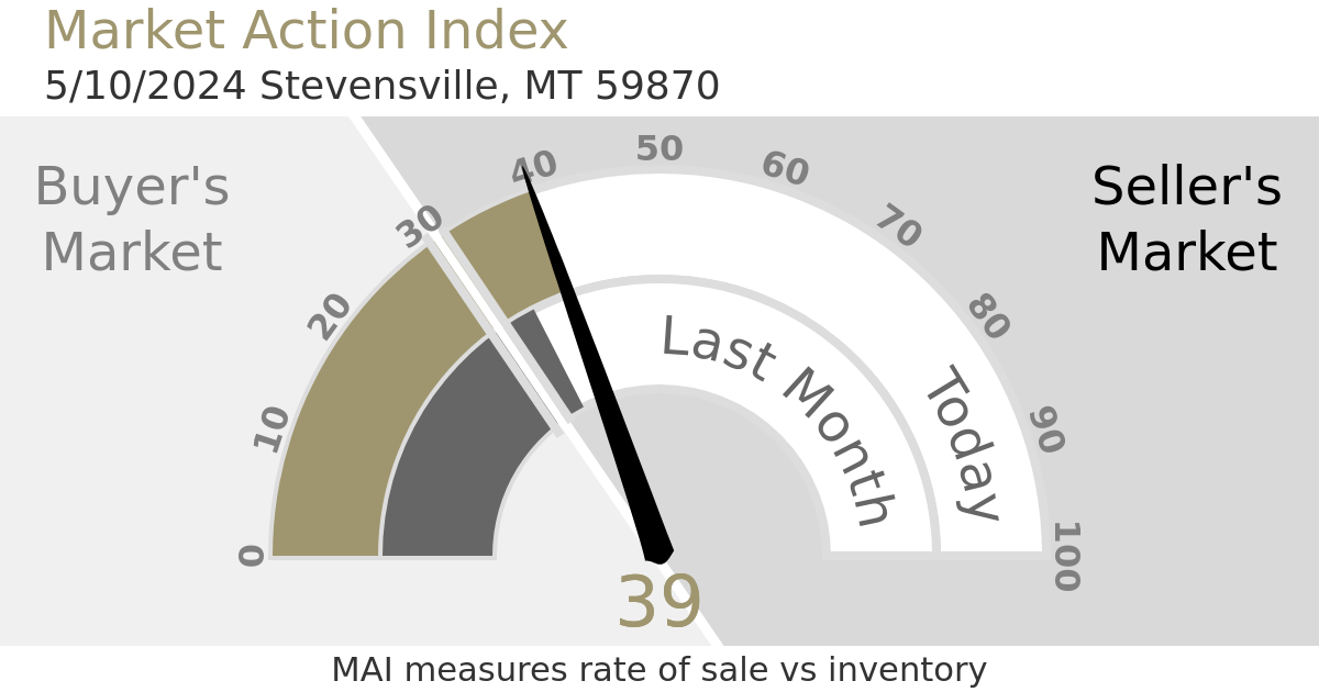 infographic of the real estate market action index for stevensville, mt